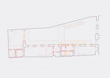 Reconstruction of the courtyard complex at Dolní náměstí 33 - Floor plan - building interventions - foto: LBNK architekti