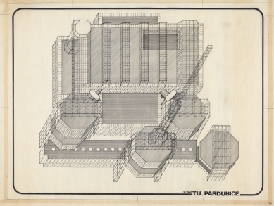 Architektura v procesu - výstava v MUO - Václav Aulický – Jan Fišer – Jiří Eisenreich – Jindřich Malátek: Transit Central Pardubice – axonometry, 1978