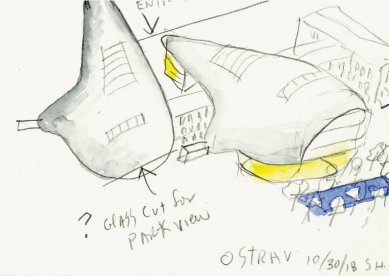 Steven Holl: Drawing as Thought - výstava v Tchoban Foundation - Koncertní hala v Ostravě, od 2019 - foto: Steven Holl Architects