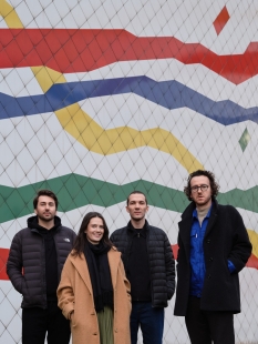 DEVADE - vernisáž výstavy a křest knihy v CAMPu - Autorský tým, zleva_ Radek Šrettr Úlehla, Adéla Vaculíková, Jan Bureš, Matěj Beránek