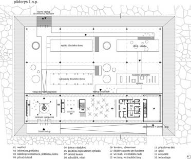 Studie archeoparku v Přísovicích - Půdorys 1.np - foto: ATAK architekti