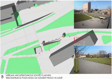 Rekonstrukce podchodu na náměstí Práce ve Zlíně - výsledky soutěže - 1.cena - 160 000,-Kč - foto: Ing. arch. Pavel Chládek, Ing. arch. Jaroslav Hošek