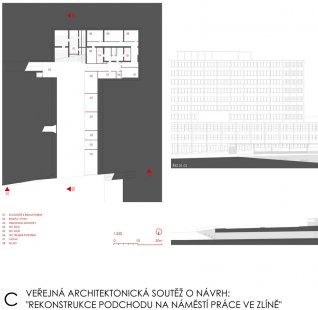 Rekonstrukce podchodu na náměstí Práce ve Zlíně - výsledky soutěže - 1.cena - 160 000,-Kč - foto: Ing. arch. Pavel Chládek, Ing. arch. Jaroslav Hošek