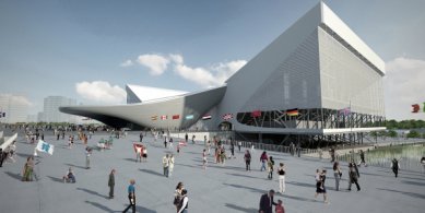 Dokončení plaveckého centra v Londýně od Zahy Hadid - Vizualizace stadionu v průběhu olympijský her - foto: Zaha Hadid Architects