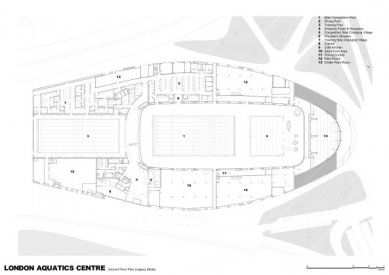 Completion of the swimming center in London by Zaha Hadid - Floor plan of the ground floor after the conclusion of the Olympic Games - foto: Zaha Hadid Architects