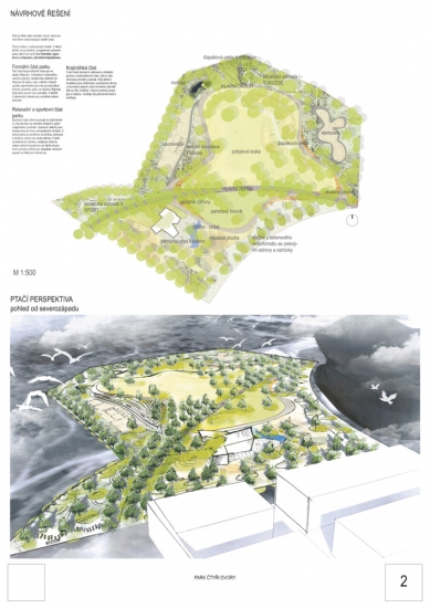 Park Čtyři Dvory v Českých Budějovicích - výsledky soutěže - 3. cena (60 tis. Kč): Ing. arch. Kryštof Štulc, Ing. Tereza Mácová, Ing. Ilona Vybíralová