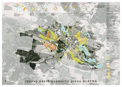 Ideový návrh územního plánu Blatná - 1. cena (60 tis. Kč) - foto: Šimon Vojtík, Michal Petr, Jana Urbanová, Barbora Mluvková (spoluautor)