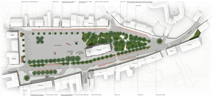 Revitalization of Smiřických Square in Kostelec nad Černými lesy - competition results - 2. price: Proposal No. 2