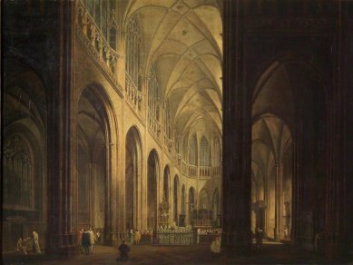 Práce na osvětlení katedrály sv. Víta vrcholí - Ludvík Kohl: Vnitřek svatovítského chrámu na Hradčanech (po 1810)