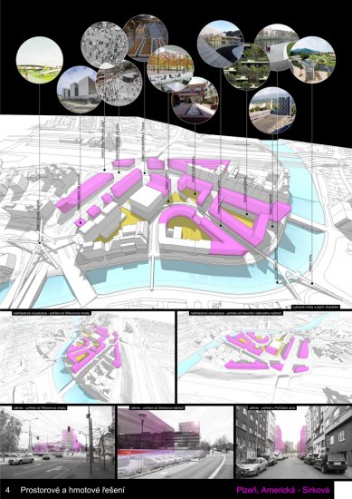 Results of the "Plzeň, Americká - Sirková" competition - 3rd prize: 100,000 CZK - foto: autorský tým: Ing. arch. Martin Spěváček, Ing. arch. Bohuslav Strejc, Bc. Filip Kastl, spolupracovníci: Ing. Ondřej Janout, Ing. Martin Hájek, Jan Lusk