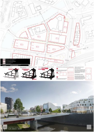 Results of the "Plzeň, Americká - Sirková" competition - 2. price: 150,000 CZK - foto: autorský tým: Ing. arch. Pavel Buryška, Bc. Zdeňka Havlová, Ing. arch. Robert Jelínek, Ing. akad. arch. Václav Králíček, Ing. arch. Barbora Mikitová