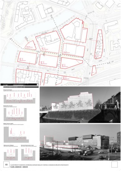 Results of the "Plzeň, Americká - Sirková" competition - 2. price: 150,000 CZK - foto: autorský tým: Ing. arch. Pavel Buryška, Bc. Zdeňka Havlová, Ing. arch. Robert Jelínek, Ing. akad. arch. Václav Králíček, Ing. arch. Barbora Mikitová