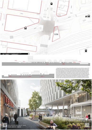 Results of the "Plzeň, Americká - Sirková" competition - 2. price: 150,000 CZK - foto: autorský tým: Ing. arch. Pavel Buryška, Bc. Zdeňka Havlová, Ing. arch. Robert Jelínek, Ing. akad. arch. Václav Králíček, Ing. arch. Barbora Mikitová