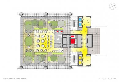 Sídlo banky Intesa Sanpaolo v Turíně od Renzo Piana - Půdorys 35. podlaží s restaurací - foto: RPBW