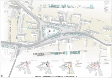 Obnova náměstí krále Jiřího z Poděbrad v Řevnicích - výsledky soutěže - 1. cena, soutěžní návrh č. 13 - foto: Ing. arch. Šimon Vojtík, Ing. arch. Michal Petr, Ing. arch. Jana Urbanová
