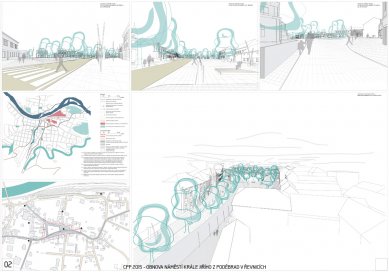Obnova náměstí krále Jiřího z Poděbrad v Řevnicích - výsledky soutěže - 1. cena, soutěžní návrh č. 13 - foto: Ing. arch. Šimon Vojtík, Ing. arch. Michal Petr, Ing. arch. Jana Urbanová