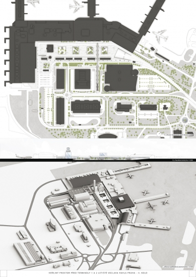 Space in front of terminals 1 and 2 of Václav Havel Airport Prague - competition results - 1. price - foto: rala s.r.o.