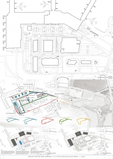 Space in front of terminals 1 and 2 of Václav Havel Airport Prague - competition results - 1. price - foto: rala s.r.o.