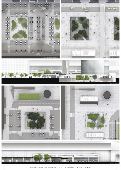 Space in front of terminals 1 and 2 of Václav Havel Airport Prague - competition results - 1. price - foto: rala s.r.o.