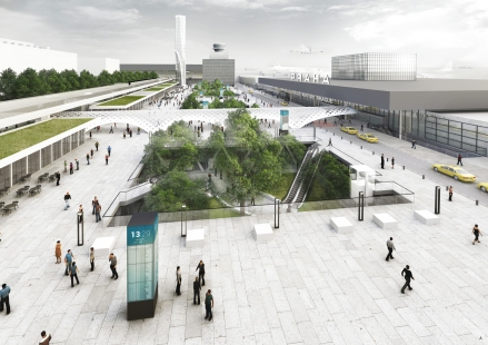 Space in front of terminals 1 and 2 of Václav Havel Airport Prague - competition results - 1. price - foto: rala s.r.o.