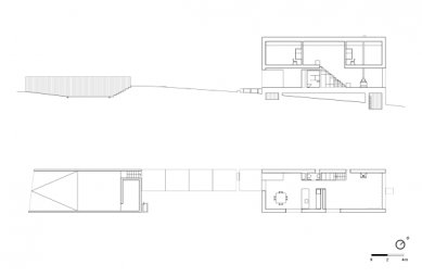 Rodinný dům ve Fonte Boa od Mendes Ribeiro - Půdorys a podélný řez - foto: João Mendes Ribeiro