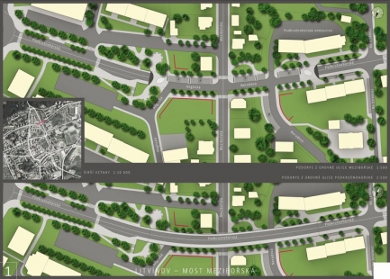 Řešení mostu přes ul. Mezibořská v Litvínově - výsledky soutěže - Odměna - foto: Akad.arch. Ing.arch. Libor Kábrt, Ing.arch. Gabriela Elichová, Ing.arch. Martin Elich