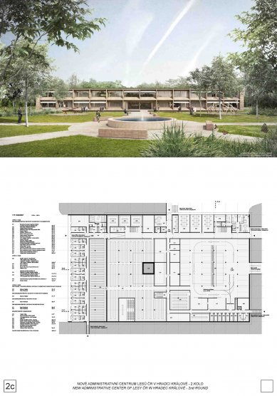 Nové administrativní centrum Lesů ČR - výsledky soutěže - 2. cena - foto: Ing. arch. Sosna, Ing. arch. Straka, Atelier bod architekti s.r.o., Ing. Svoboda