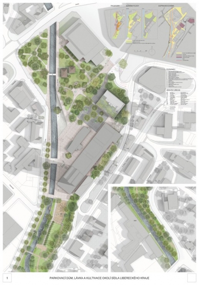 Parking garage, footbridge, and landscaping of the Liberec Region headquarters - competition results - 1. price - foto: re:architekti 