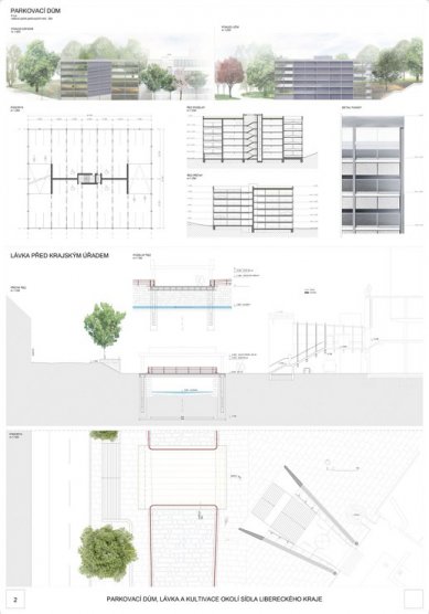 Parkovací dům, lávka a kultivace okolí sídla Libereckého kraje - výsledky soutěže - 1. cena - foto: re:architekti 