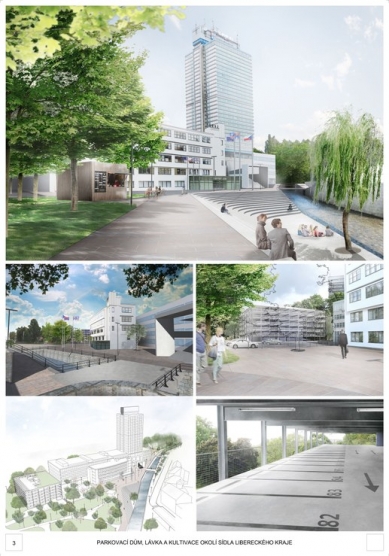 Parking garage, footbridge, and landscaping of the Liberec Region headquarters - competition results - 1. price - foto: re:architekti 