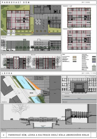 Parkovací dům, lávka a kultivace okolí sídla Libereckého kraje - výsledky soutěže - 2. cena - foto: SIAL architekti a inženýři