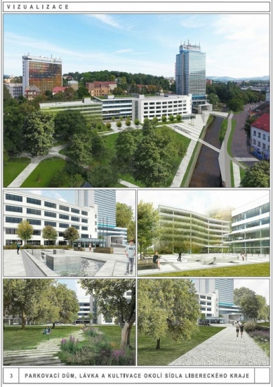 Parking garage, footbridge, and landscaping of the Liberec Region headquarters - competition results - 2. price - foto: SIAL architekti a inženýři