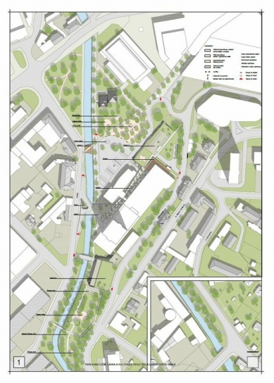 Parking garage, footbridge, and landscaping of the Liberec Region headquarters - competition results - Reward - foto: MS plan