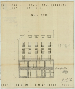 Architekt Friedrich Weinwurm : Nová cesta - výstava v SNG - Friedrich Weinwurm: Kaviareň Astoria, Bratislava, Suché mýto 17. Nerealizovaný návrh nadstavby z roku 1930. 1925 – 1926 - foto: ÚHA 3311, Archív hl. mesta Bratislavy