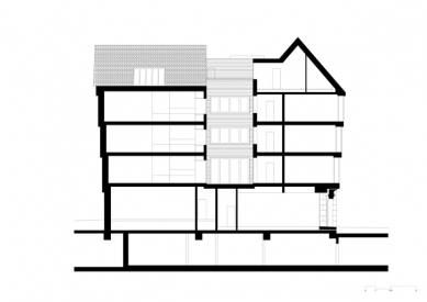 Starý odchodní dům ve Frankfurtu od Meinrada Morgera - Podélný řez - foto: Morger Partner Architekten