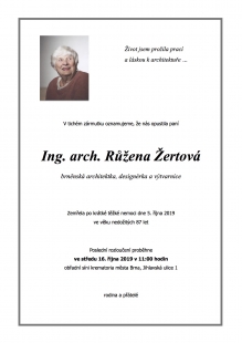 Zemřela architektka a designérka Růžena Žertová