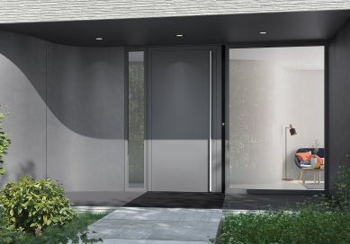 Schüco DCS SmartTouch: Open the door for visitors using your mobile, you don’t need to be at home - The DCS SmartTouch system includes a video camera, doorbell, and light intensity sensor in a single, elegantly designed module. - foto: Schüco