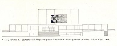 Arnošt Hošek: Architektura a hudba - Arne Hošek: Soutěžní návrh na výstavní pavilon v Paříži 193. Hlavní průčelí s barevným oknem (Largo) - foto: archiv redakce