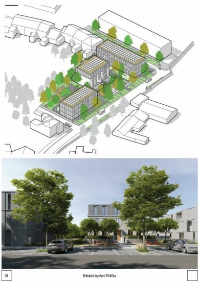 Urban Housing Polička - competition results - 2nd place - foto: Ing.arch. Jiří Papoušek,   Ing.arch. Martin Šilhan 