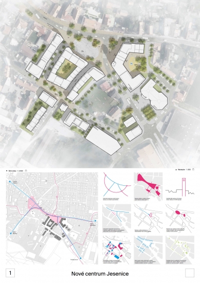 Nové centrum Jesenice - výsledky užší soutěže o návrh - foto: Pavel Hnilička Architekti, s.r.o.