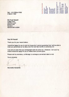 Vzpomínka na Richarda Rogerse - Dopis od Richarda Rogerse - foto: archiv Pavla Nasadila