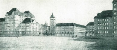 Vychází kniha ke 150. výročí narození architekta Jana Kotěry - Jan Kotěra, pohled na předmostí Štefánikova mostu v Praze, 1920 (dobový tisk)