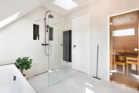 Praha Penthouse with Scandinavian Atmosphere - Apartment Havanská - interior - bathroom, sauna - foto: Jiří Beran pro M&T