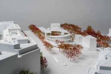 Moravské židovské muzeum - výsledky soutěže - Model vítězného návrhu (pohled z ulice Nádražní) - foto: Kengo Kuma & Associates