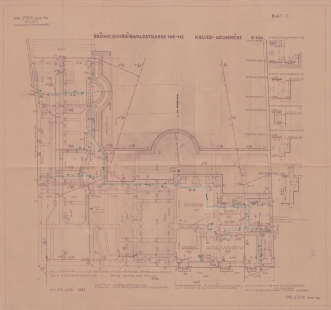 Vila Engelsmann v Brně - Dokumentace ke stavbě vily Engelsmann z roku 1931, sklepení. Zdroj Brněnské vodárny a kanalizace, a.s.