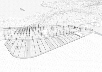 Hřbitov Suchdol - vítězný soutěžní návrh - Perspektivní pohled na finální etapu rozšíření hřbitova - foto: Studio Objektor a Martin Rosa