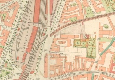 Obnova náhrobku rodiny Migot  - Výřez z katastrálního plánu Brna z roku 1906 s objektem na Kolišti 33, kde firma de Martin a Migot v roce 1904 začínala