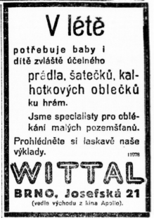 The Story of Villa Wittal - <translated>Newspaper advertising. Lidové noviny 18.5.1929</translated>