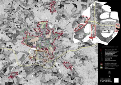 Výsledky urbanistické soutěže Plzeň - Jižní město - Návrh č. 3 - Výkres č. 1 Vazby na okolí/rozvoj lokality - foto: © Masák a partner