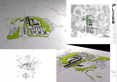 Výsledky urbanistické soutěže Plzeň - Jižní město - Návrh č. 4 - Výkres č. 3 Model, schemata  - foto: © Architektonická kancelář Burian-Křivinka